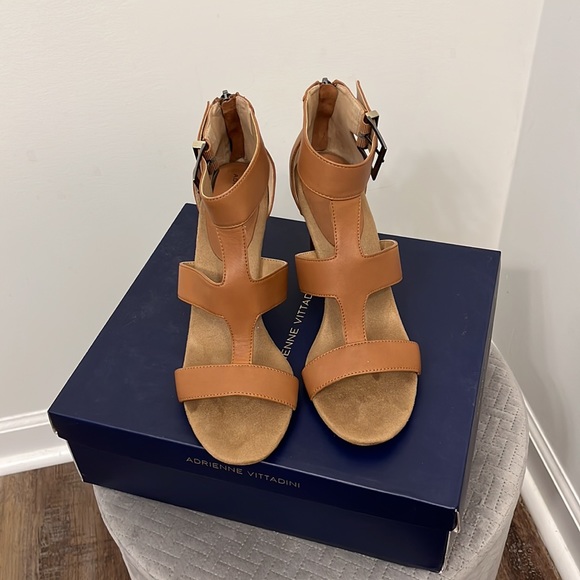 ADRIENNE VITTADINI Varsity Strappy Waxy Wash Leather Zip-Back Heels
